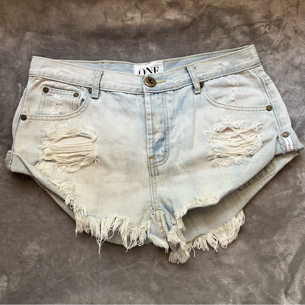 One Teaspoon Distressed Cut Off Button Fly Denim Shorts 29 Light Wash